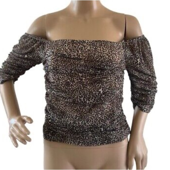 Anthropologie Leopard Print Shirred Mesh Top Size L - Picture 5 of 10